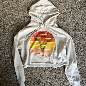 White Cropped Hoodie with Bull Graphic